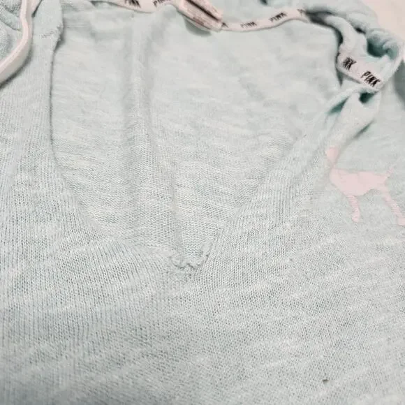 PINK Victoria's Secret Blue Lightweight Hooded Sweater Size Large - Picture 7 of 7